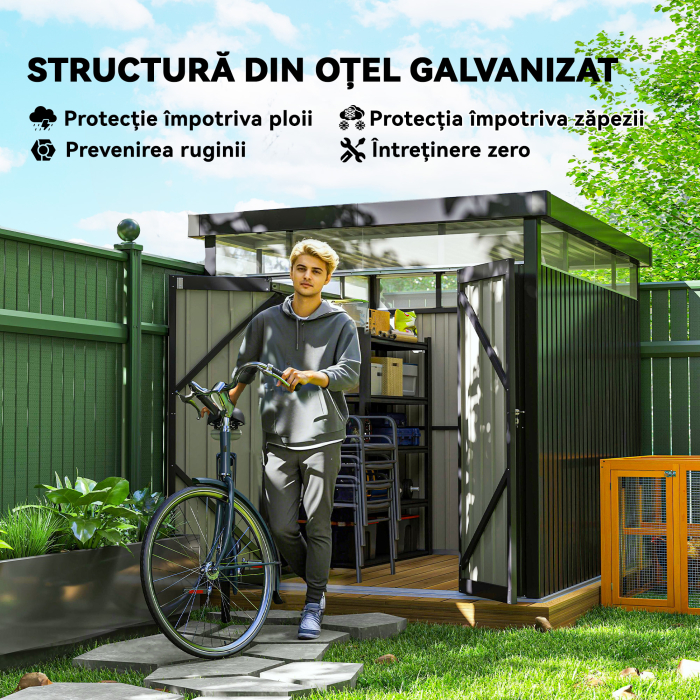  Casuta de Gradina cu Luminator Superior din Acril si Orificii de Drenaj, 200x258x201 cm, Gri inchis [4]