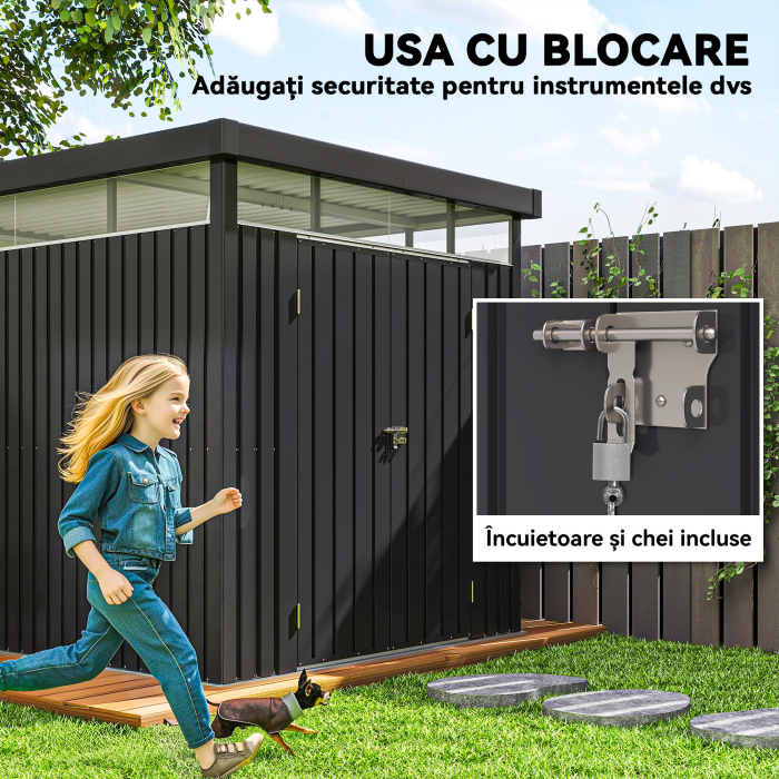  Casuta de Gradina cu Luminator Superior din Acril si Orificii de Drenaj, 200x258x201 cm, Gri inchis [7]