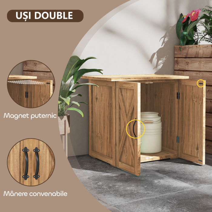  Casuta de Gradina din Lemn cu 2 Usi si Manere in Stil Rustic, 77x55x72 cm, Maro [5]
