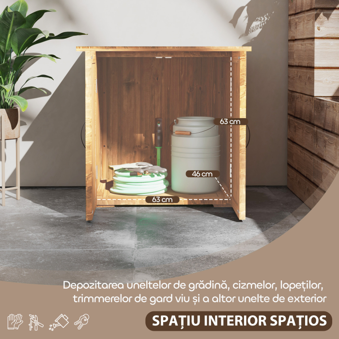  Casuta de Gradina din Lemn cu 2 Usi si Manere in Stil Rustic, 77x55x72 cm, Maro [4]
