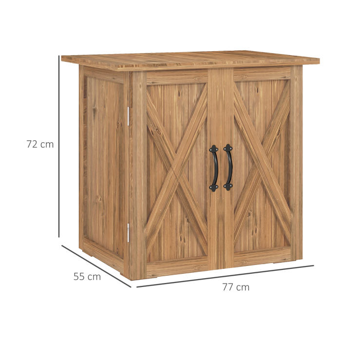  Casuta de Gradina din Lemn cu 2 Usi si Manere in Stil Rustic, 77x55x72 cm, Maro [3]