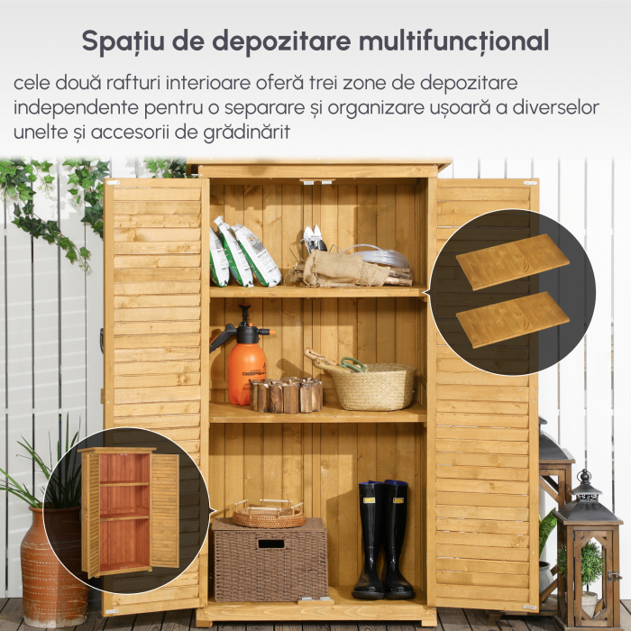  Casuta de Gradina din Lemn cu Acoperis Impermeabil si 3 Rafturi, 87x46,5x160 cm, Lemn [8]