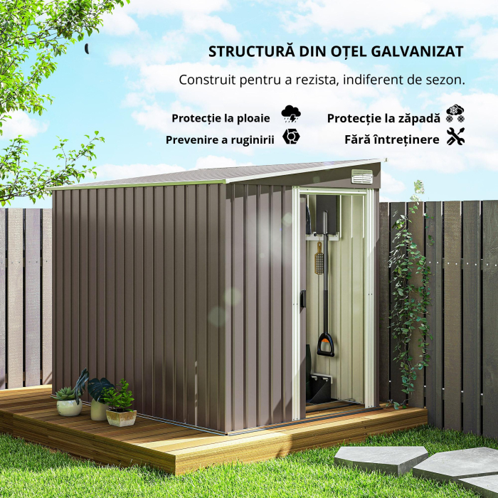  Casuta de Gradina din Metal 1.5x2m Usa Glisanta Gri Deschis [7]