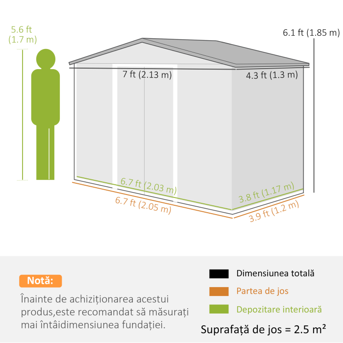  Casuta de Gradina din Metal cu Aerisiri si Usa Dubla Glisanta, 2,1x1,3 m, Maro [3]