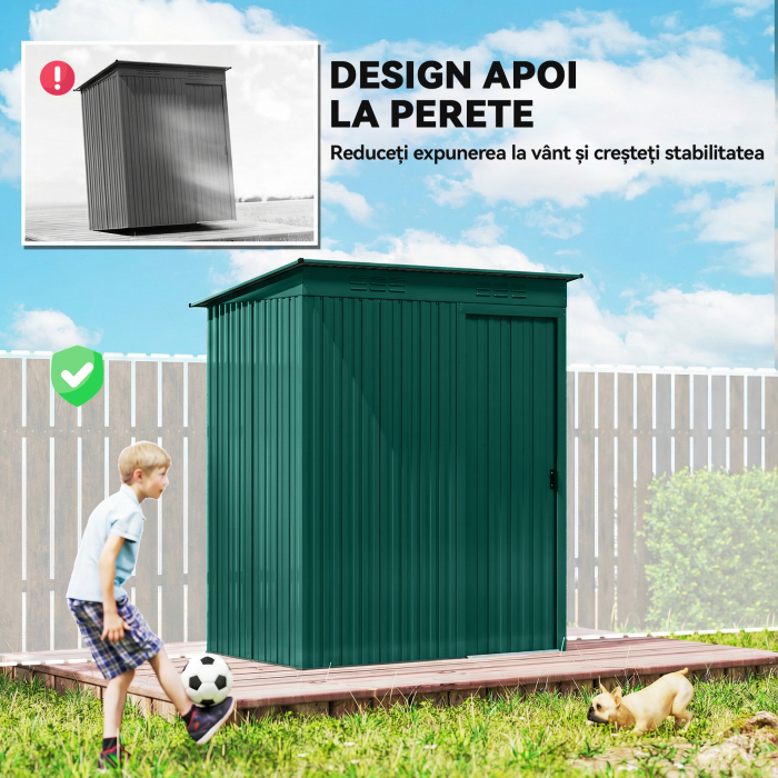 Casuta de Gradina din Metal cu Guri de Aerisire si Usa Glisanta, 159x106x181 cm, Verde [6]