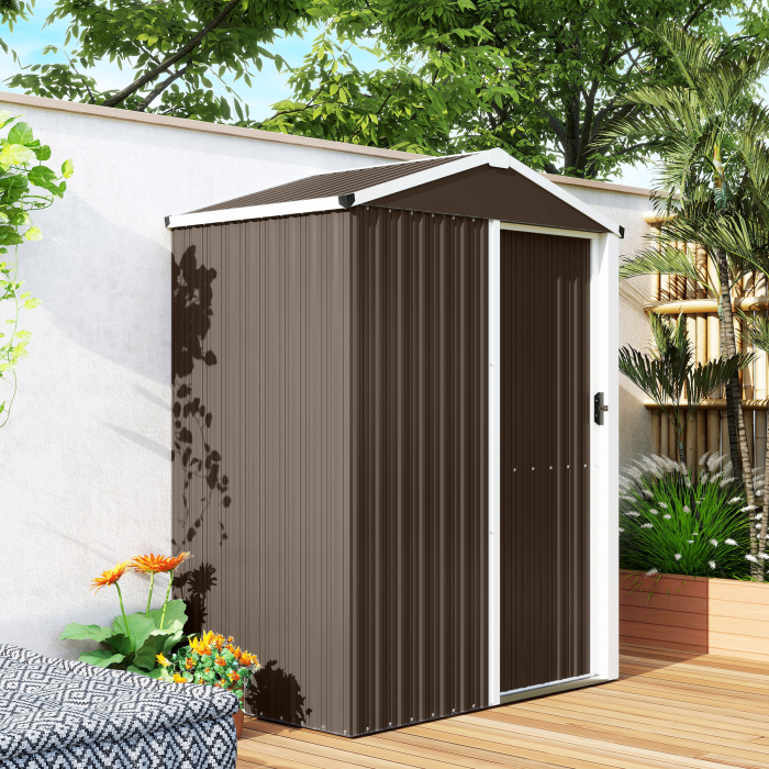 Casuta de Gradina din Otel 1,1m² cu Usa Culisanta Blocabila, 136x87x179 cm, Maro [9]