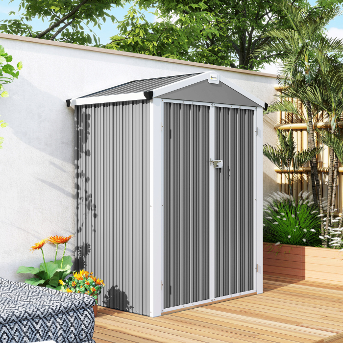  Casuta de Gradina din Otel 1,1m² cu Usi Duble Blocabile, 133x87x178 cm, Gri Argintiu [9]