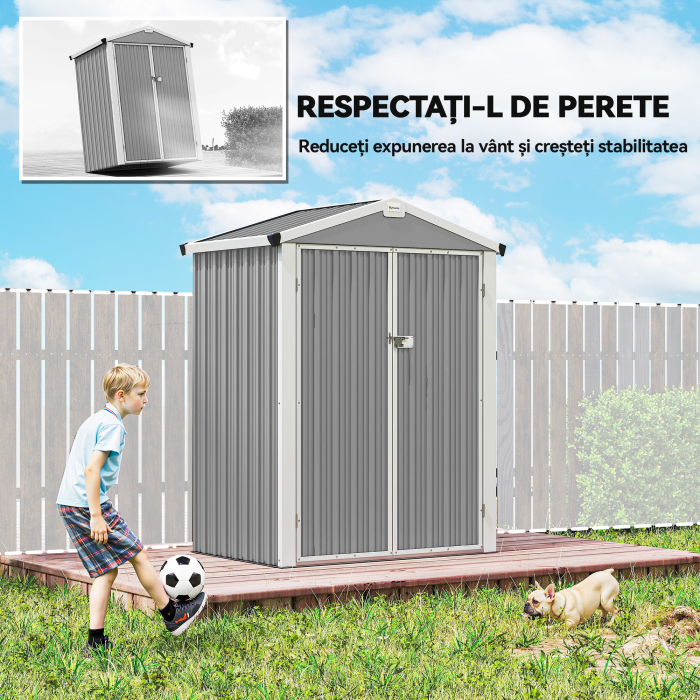  Casuta de Gradina din Otel 1,1m² cu Usi Duble Blocabile, 133x87x178 cm, Gri Argintiu [6]