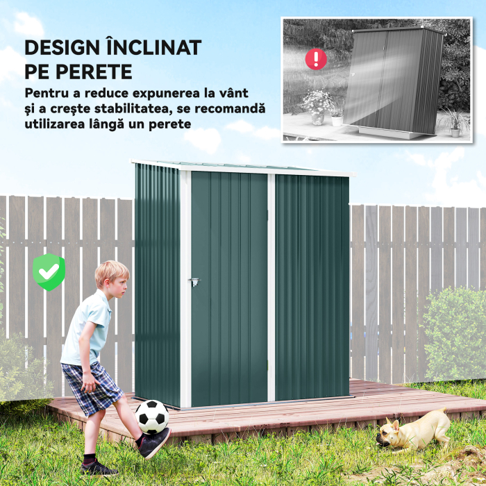  Casuta de Gradina din Otel pentru Depozitare cu Sistem de Blocare, 161,5x94,5x196cm, Verde [6]