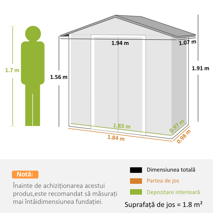  Casuta de Gradina, Magazie pentru Unelte, Otel, 194x107x191 cm, Gri [3]