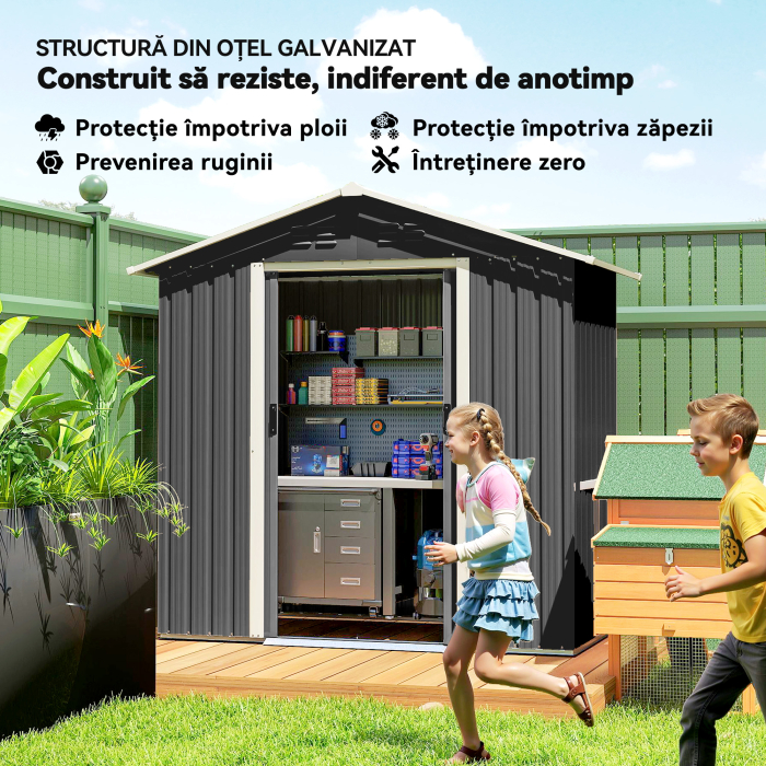  Casuta de Gradina, Magazie pentru Unelte, Otel, 194x107x191 cm, Gri [4]