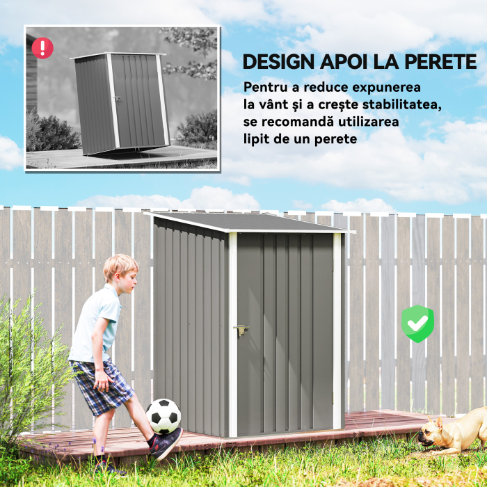  Casuta de Gradina pentru Depozitare Unelte din Otel Galvanizat cu Usa Batanta, 100x104x160 cm, Gri Deschis [6]