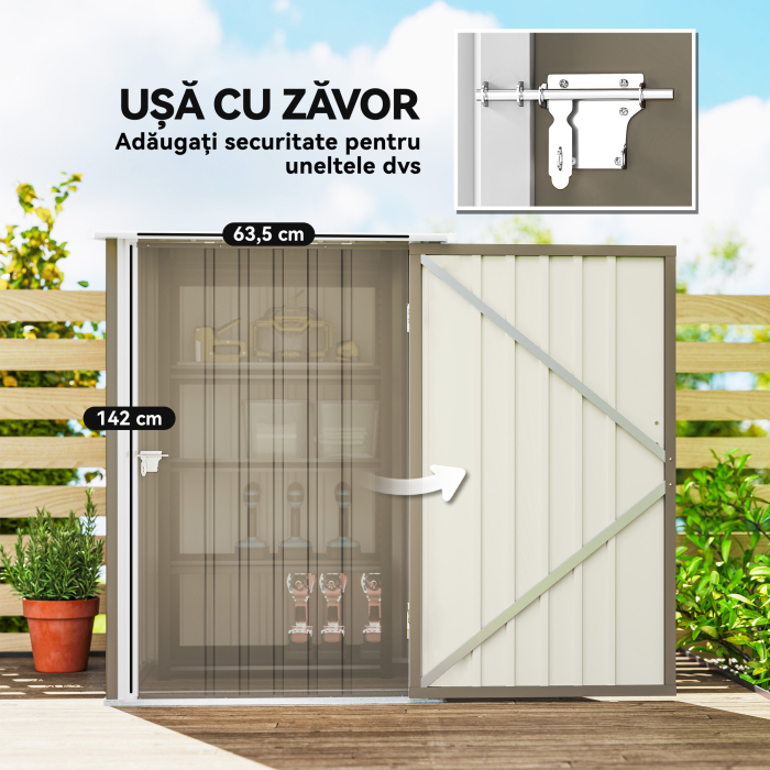  Casuta de Gradina pentru Depozitarea Uneltelor, din Otel Galvanizat, cu Usa, 100x104x160 cm, Maro si Alb [5]