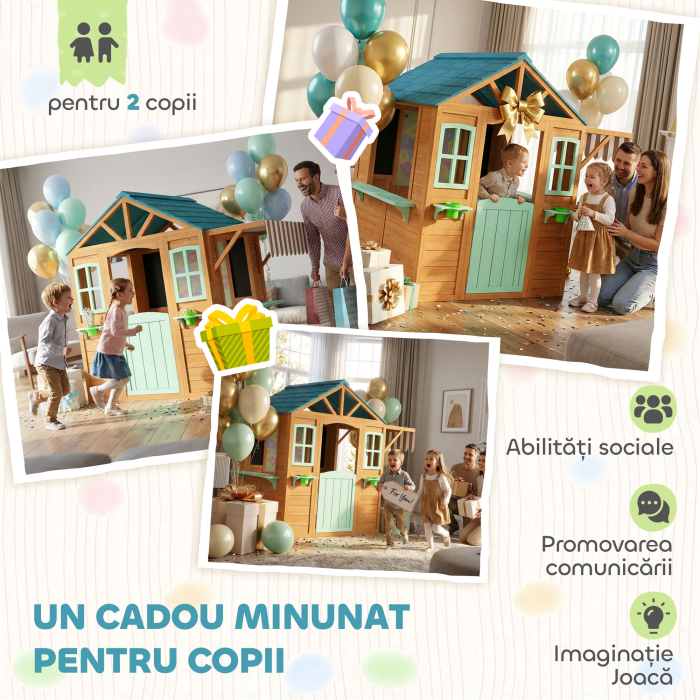  Casuta de Joaca de Exterior cu Bar pentru Gustari, Usa Pe Jumatate, Ferestre, Suporturi pentru Ghivece, Tabla de Desen, Tabla de tinta, 4 Bile [8]