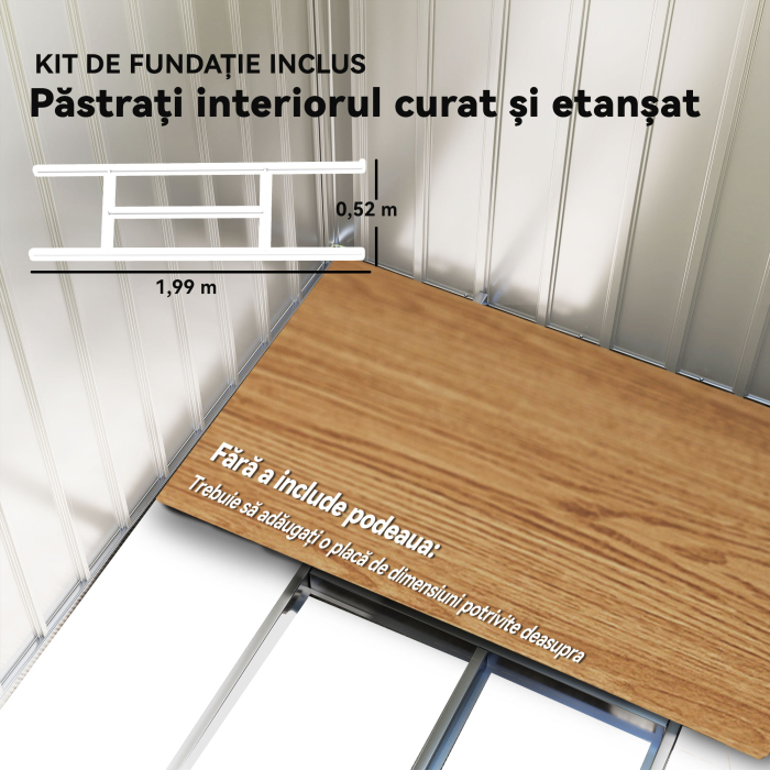 Casuta din Metal 2,77 m²  213 x 130 x 185 cm cu Fundatie, Usi Glisante Gri inchis [7]