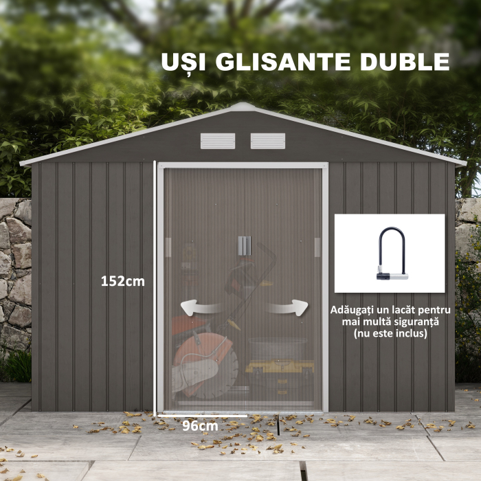  Casuta Gradina Gri 277×191×192 cm - Din Lamiera de Fier [5]