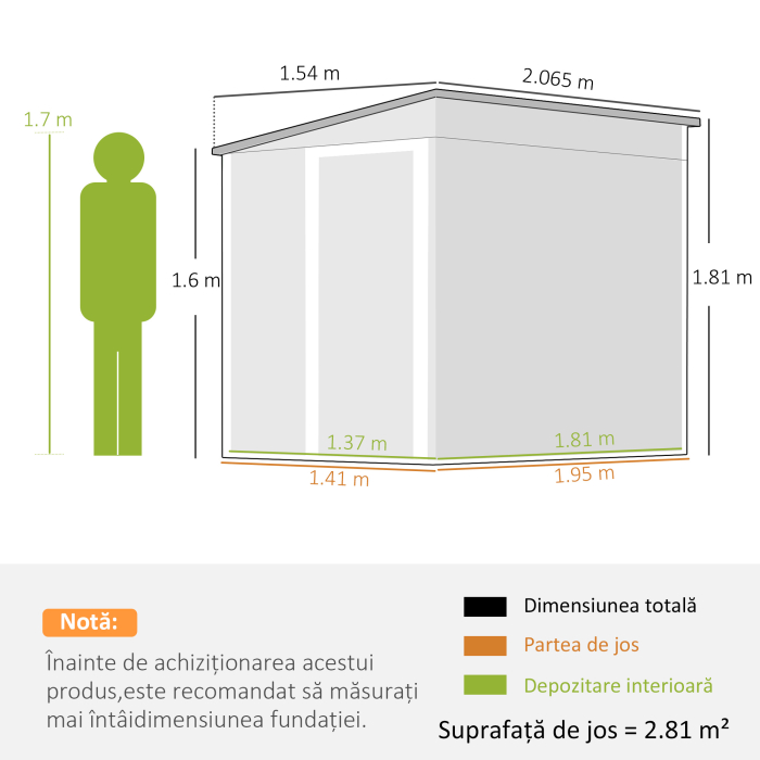  Casuta pentru depozitare unelte din metal 1,5x2m cu baza, usa glisanta si acoperis inclinat, alba [3]