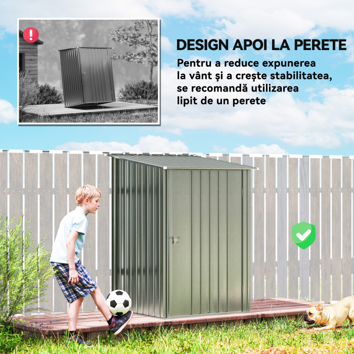  Casuta pentru Gradina 0,92m² din Otel Galvanizat, Depozit pentru Unelte cu Usa Blocabila, Acoperis inclinat, 100x104x160 cm, Argintiu [6]