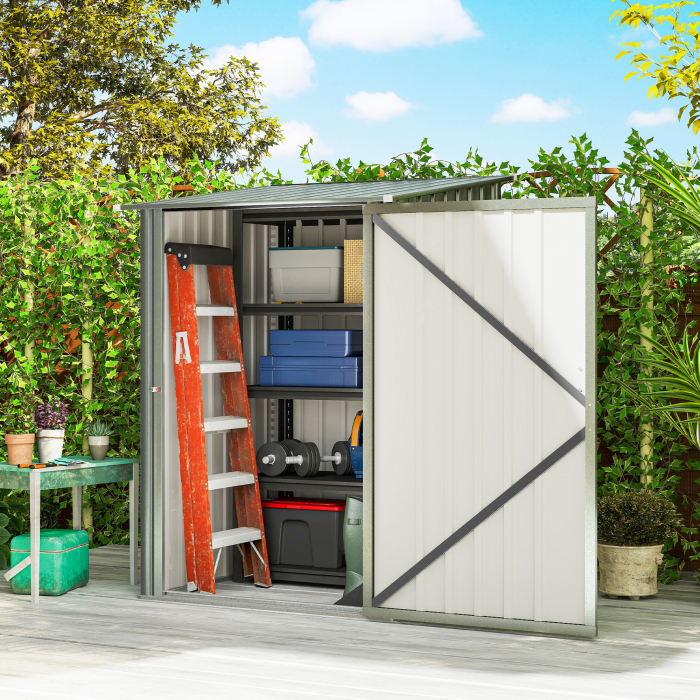  Casuta pentru Gradina 0,92m² din Otel Galvanizat, Depozit pentru Unelte cu Usa Blocabila, Acoperis inclinat, 100x104x160 cm, Argintiu [2]