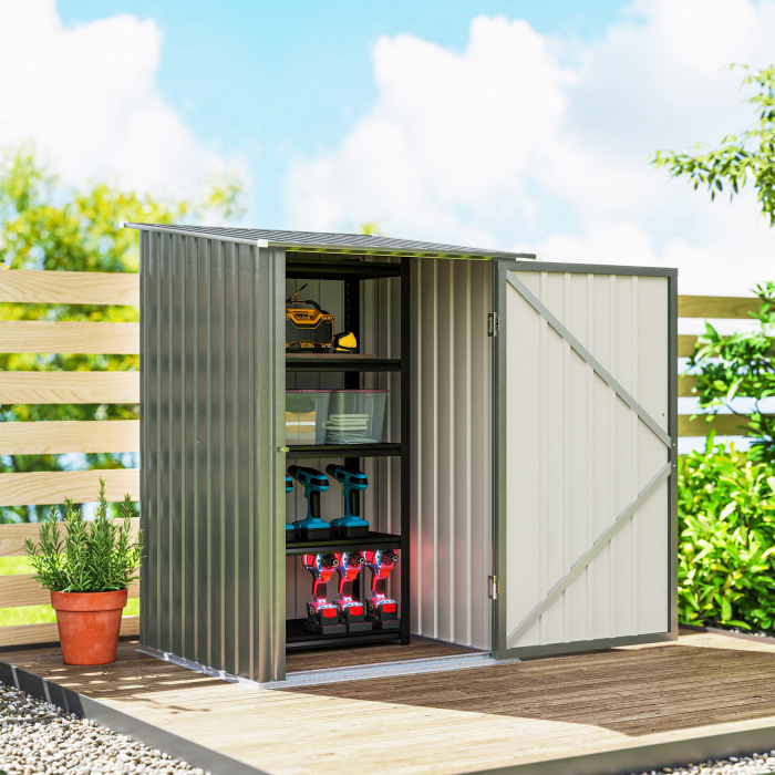  Casuta pentru Gradina 0,92m² din Otel Galvanizat, Depozit pentru Unelte cu Usa Blocabila, Acoperis inclinat, 100x104x160 cm, Argintiu [8]