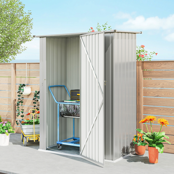  Casuta pentru Gradina 1,07m² din Otel Galvanizat, Casuta pentru Unelte cu Usa Blocabila, Acoperis inclinat, 142x86x189 cm, Argintiu [9]