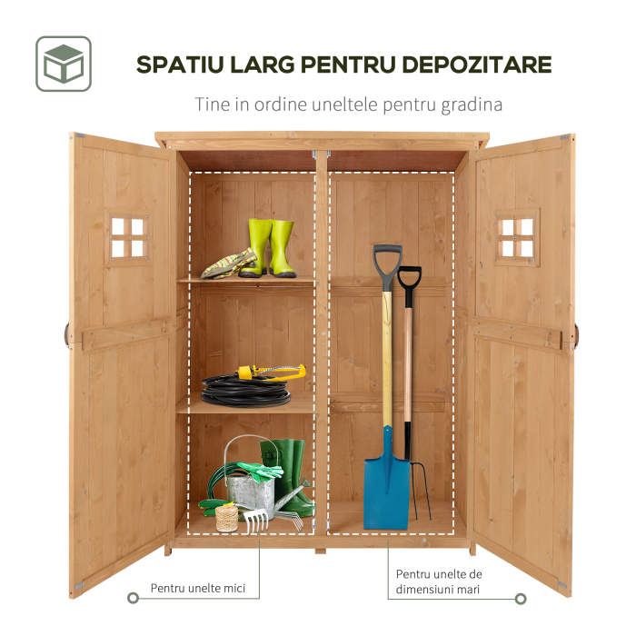  Casuta pentru gradina din lemn de brad, cu rafturi 127.5x50x164 [6]