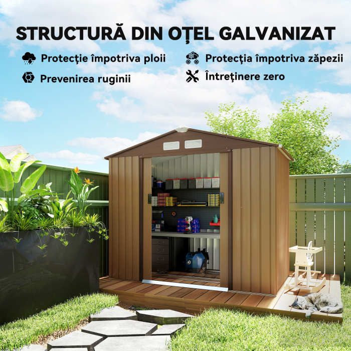  Casuta pentru Gradina pentru Ustensile din Lamiera de Otel, 213x127x185cm [4]