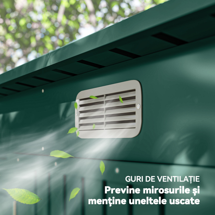 Casuta pentru Unelte cu 2 Guri de Aerisire si Sistem de Blocare, din Otel, 249x121x183 cm, Verde [7]
