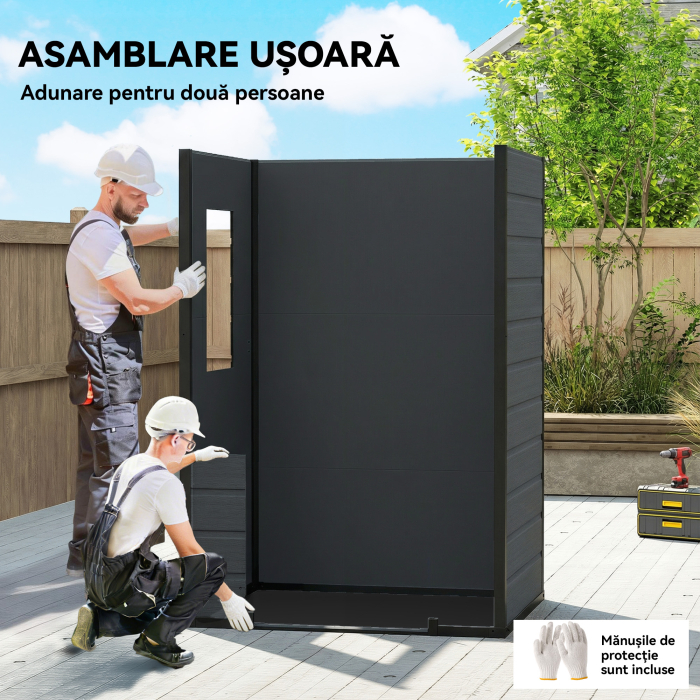  Casuta pentru Unelte cu 2 Intrari, Ferestre si Aerisiri, din PP si Aluminiu, 128x104x196 cm, Gri inchis [7]