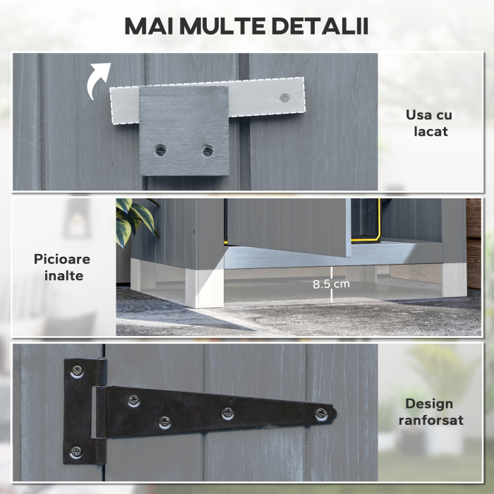  Casuta pentru Unelte din Lemn cu 3 Rafturi cu Acoperis Impermeabil din Bitum, 77.5x54.2x179.5 cm, Gri [6]
