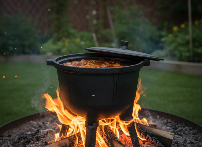 Ceaun vanatoresc din fonta, cu capac si picioare pentru gatit in aer liber, 5L, 25x42 cm, negru [6]