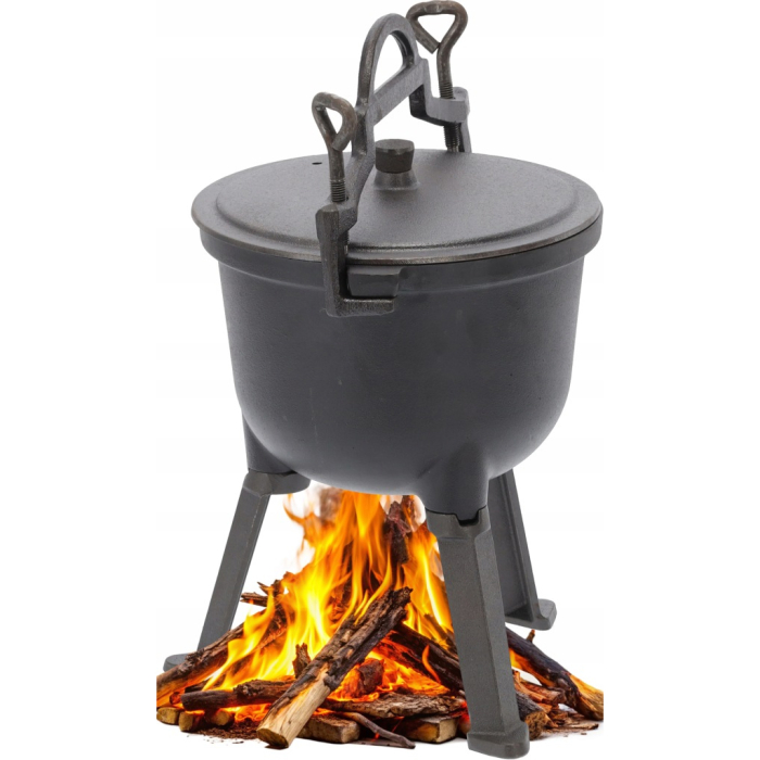 Ceaun vanatoresc din fonta, cu capac si picioare pentru gatit in aer liber, 5L, 25x42 cm, negru [5]
