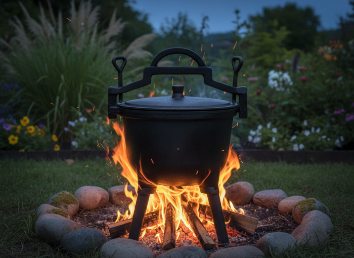 Ceaun vanatoresc din fonta, cu capac si picioare pentru gatit in aer liber, 5L, 25x42 cm, negru [4]