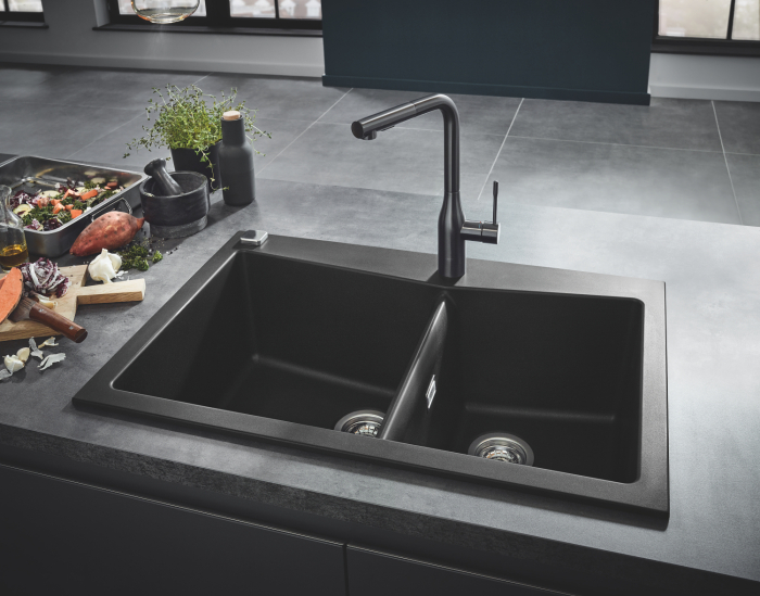 Chiuveta bucatarie Grohe 31657AP0, K700, quartz, 840 x 560 mm, pe blat, 2 cuve, evacuare, negru [3]