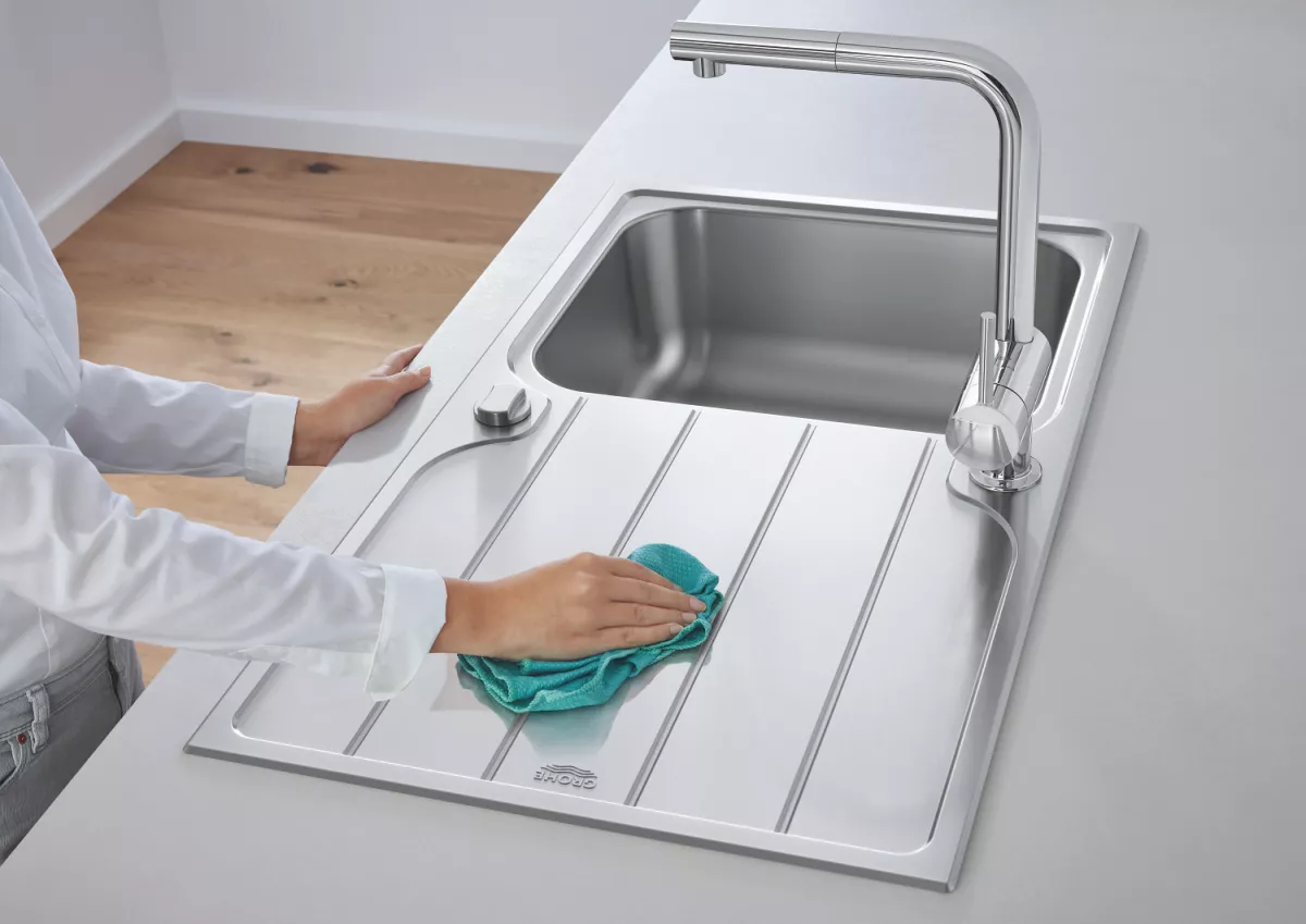 Chiuveta bucatarie Grohe K500 31571SD1, 860 x 500 mm, picurator, 1 cuva, reversibila, montare pe blat, evacuare, inox [5]