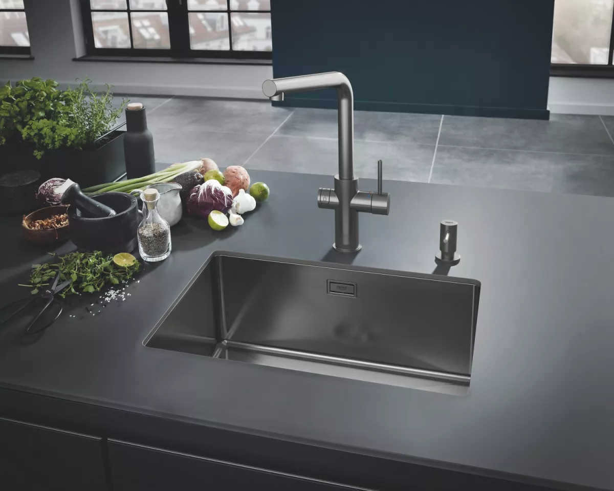 Chiuveta bucatarie Grohe K700U, otel, 540 x 440 mm, in/sub blat, evacuare, mat, grafit, 31574AL1 [4]