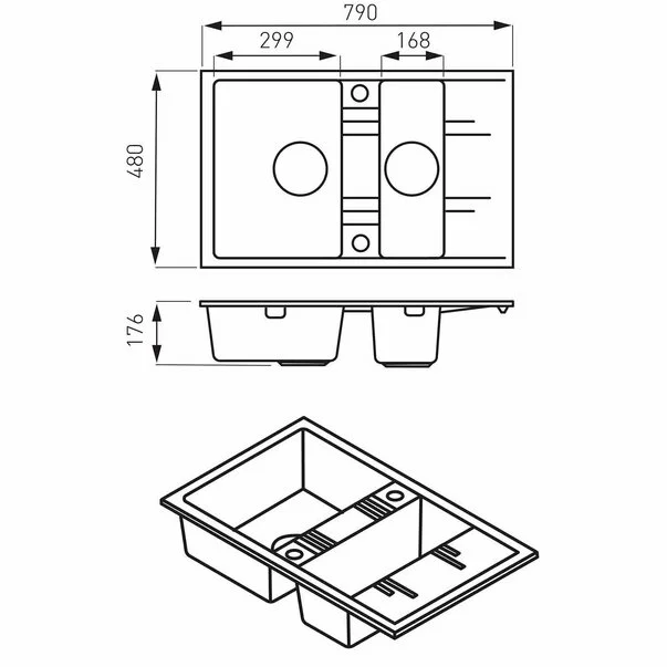 Chiuveta compozit Ferro Mezzo II reversibila 78x48 cm grafit 2 cuve [3]