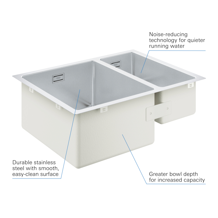 Chiuveta de bucatarie Grohe 31577SD1, K700, 585 x 440 mm, montare in blat, 2 cuve, sistem de scurgere, otel inoxidabil [4]