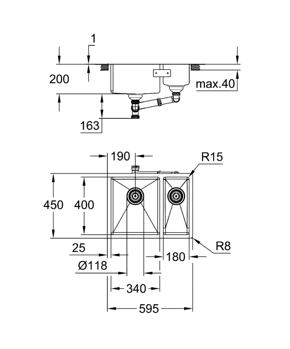 Chiuveta de bucatarie Grohe 31577SD1, K700, 585 x 440 mm, montare in blat, 2 cuve, sistem de scurgere, otel inoxidabil [5]