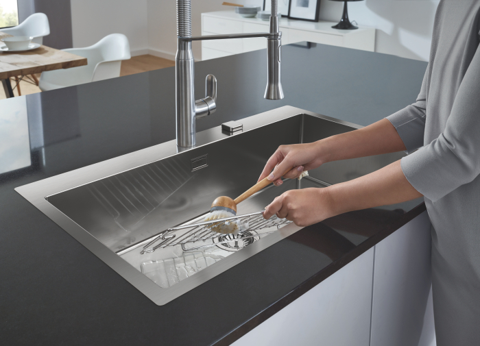 Chiuveta de bucatarie Grohe 31584SD1, K800, montare in/pe blat, 846 x 510 mm, 1 cuva, evacuare automata, inox satinat [6]