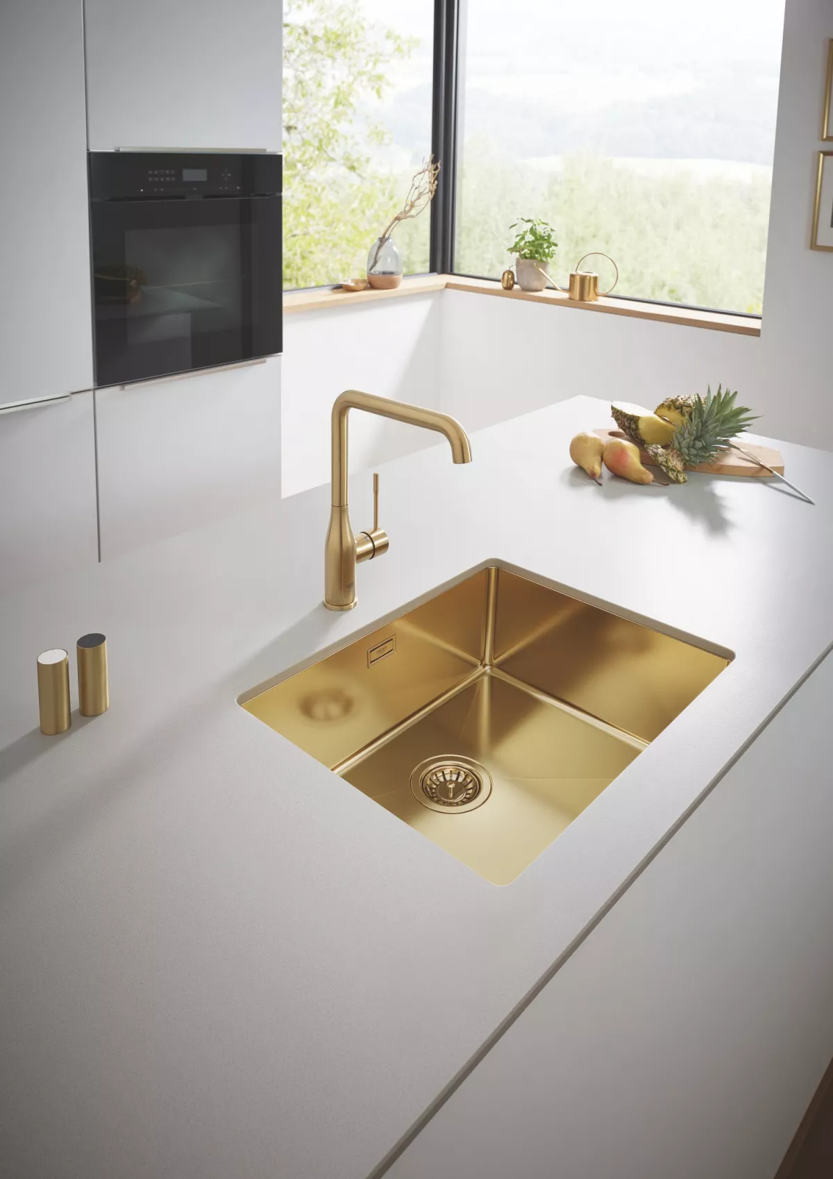 Chiuveta din otel inoxidabil Grohe K700U 31574GN1, 540 x 440 mm, 1 cuva, montare in/sub blat, kit evacuare, mat, auriu [6]