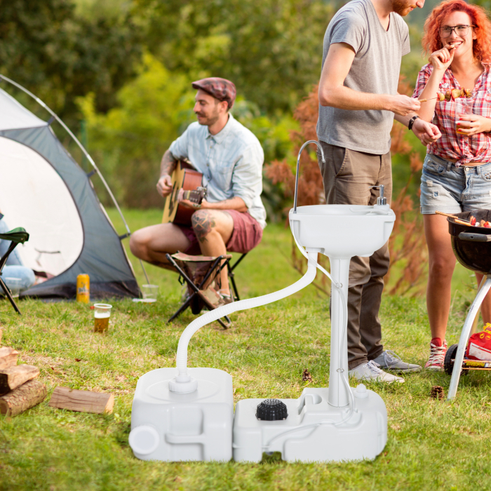  Chiuveta Portabila de Camping cu 2 roti, Rezervor de Apa de 17 litri, Rezervor de Sapun [2]