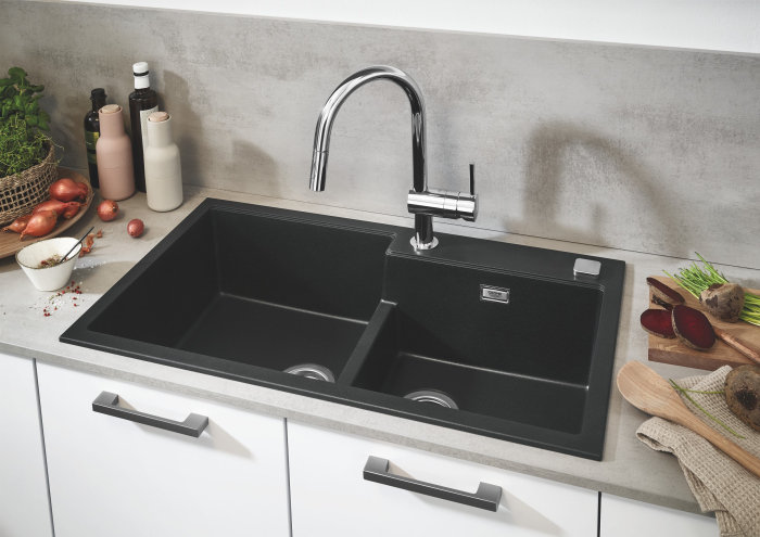 Chiuveta Quartz composite Grohe 31649AP0, K500, 860 x 500 mm, 2 boluri, montare pe blat, evacuare automata [3]