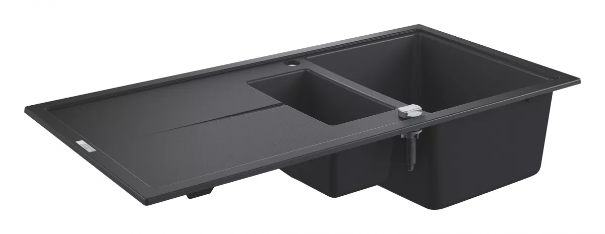 Chiuveta Quartz composite Grohe K400 31642AP0, 1000 x 500 mm, 2 boluri, montare pe blat, evacuare, negru [3]