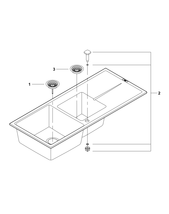 Chiuveta Quartz Grohe 31643AP0, K400, 1160 x 500 mm, 2 boluri, montare pe blat, evacuare, negru [5]