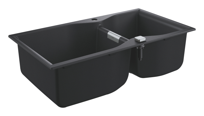 Chiuveta Quartz Grohe 31658AP0, K700, 900 x 500 mm, reversibil, 2 boluri, montare pe blat, evacuare, negru [3]