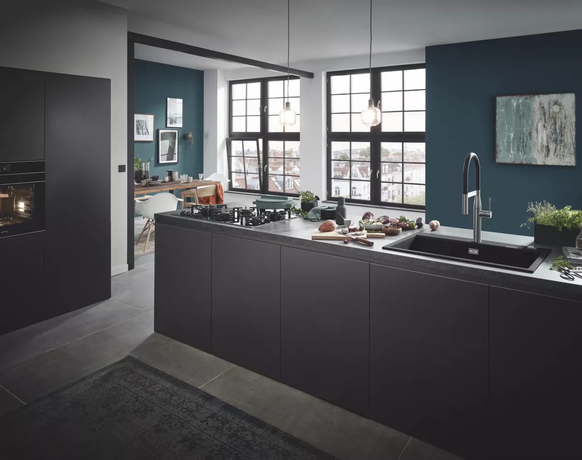 Chiuveta Quartz Grohe K700 31652AP0, 780 x 510 mm, pe blat, evacuare, negru [3]