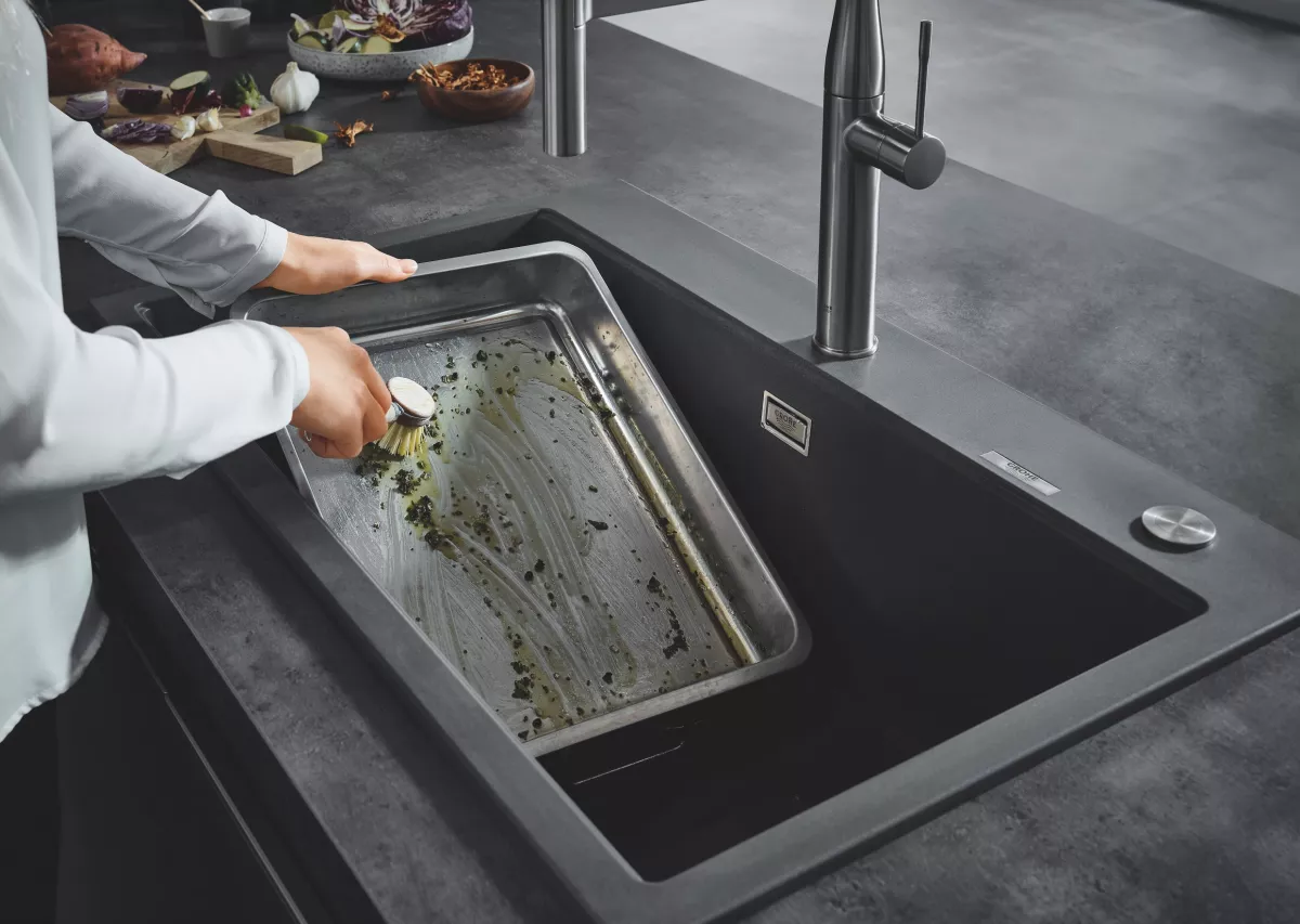 Chiuveta Quartz Grohe K700 31652AP0, 780 x 510 mm, pe blat, evacuare, negru [4]