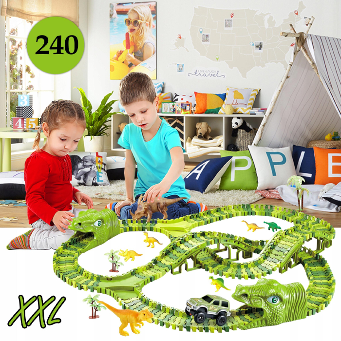 Circuit masinute dinosaur park 240 segmente pista configurabila, 360 cm lungime, multicolor [7]