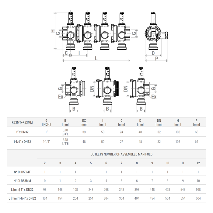 Colector modular Giacomini R53MMY006, cu debitmetru si vana de reglaj DN32 B.18, pentru instalatii incalzire si racire [4]